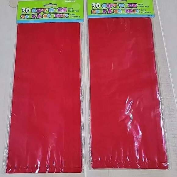 60 Plastic Cello Treat Candy Bags with ties Red Cello Party Supply 5" x 11" - Picture 1 of 2
